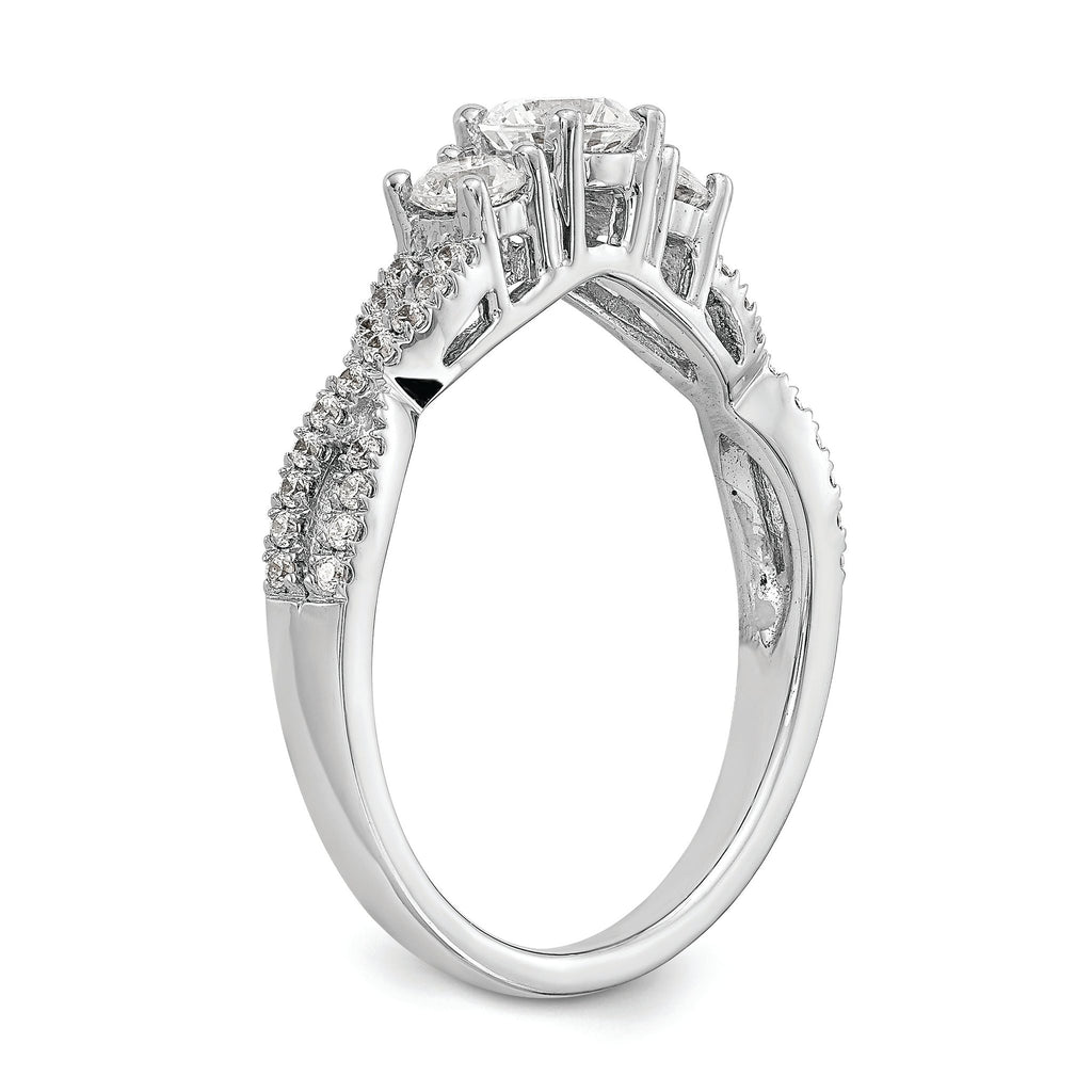 14K White Gold 3-Stone Plus (Holds 4.5mm Round Center) Diamond Semi-Mount Engagement Ring