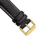 Sport Watch Band in Black Leather with White Stitching, 16mm