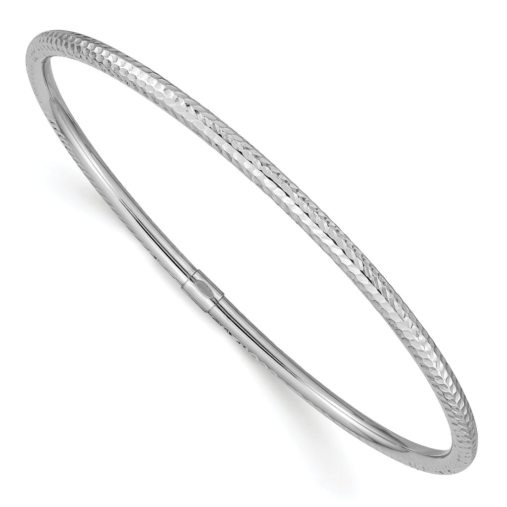 14K White Gold Diamond-Cut Slip-On Bangle with Polished Finish
