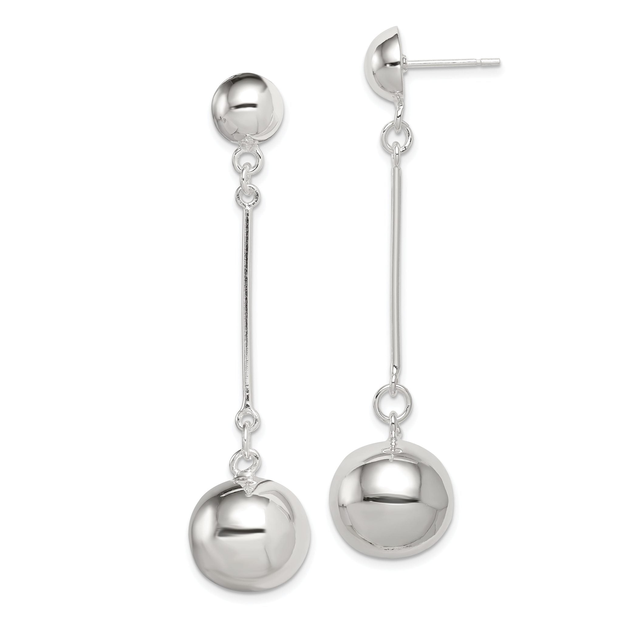 Sterling Silver Polished 14mm Ball Post Dangle Earrings Main image