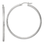 Sterling Silver Rhod-plated 2.5mm Polished/Satin Diamond-cut Hoop Earrings