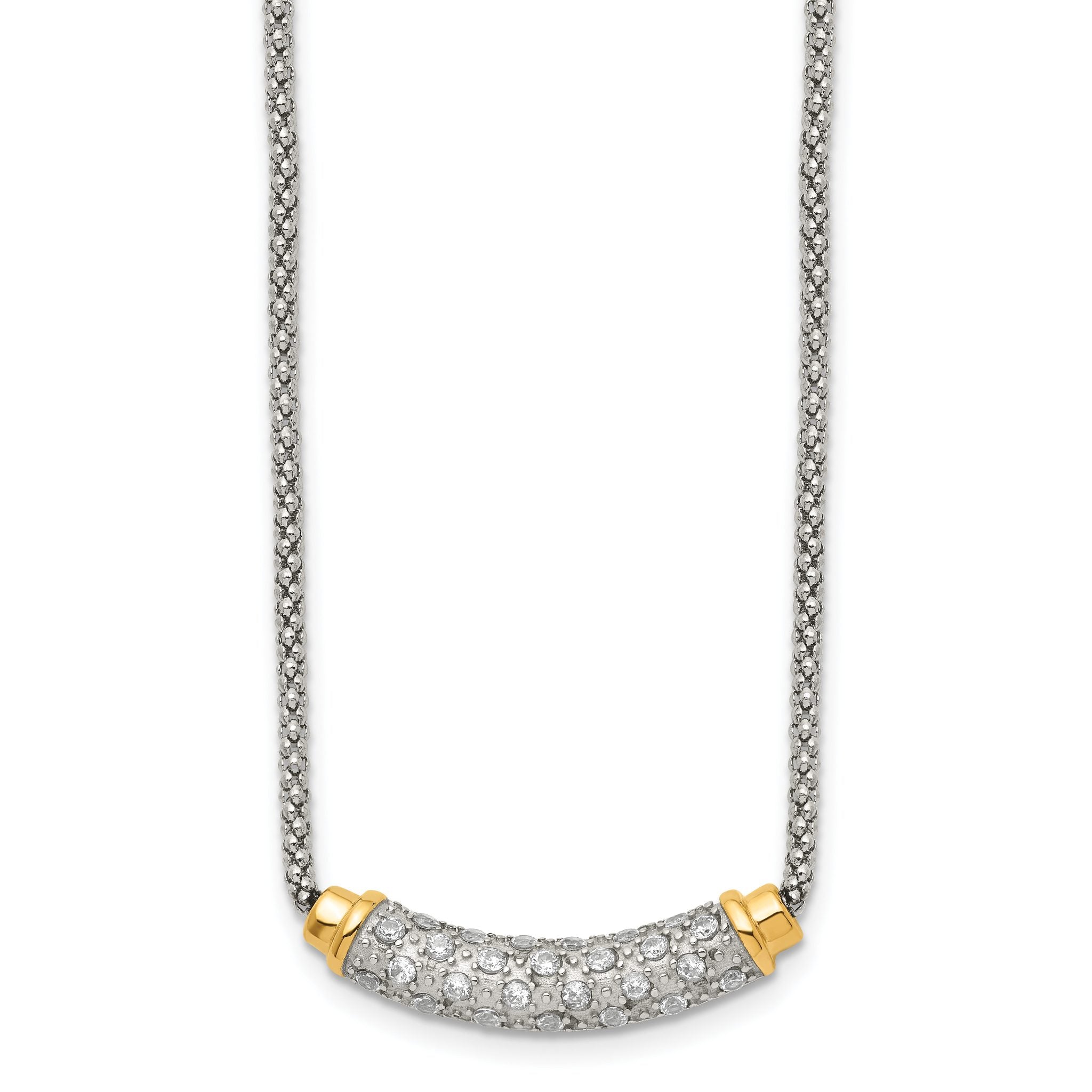 Stainless Steel Polished Yellow PVD-plated CZ Bar w/2in ext. Necklace Main image