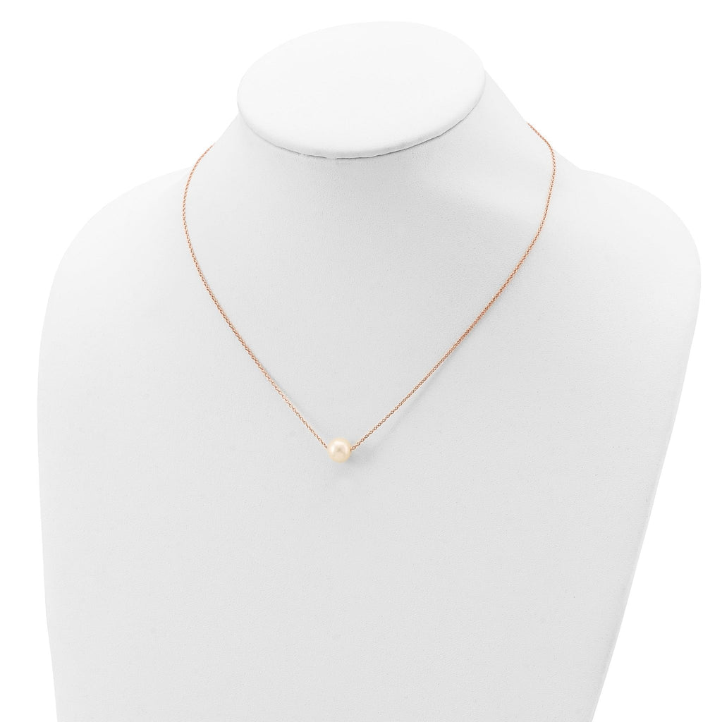Sterling Silver Rose-tone 18k Flash-pl 8-9mm White FWC Pearl Necklace