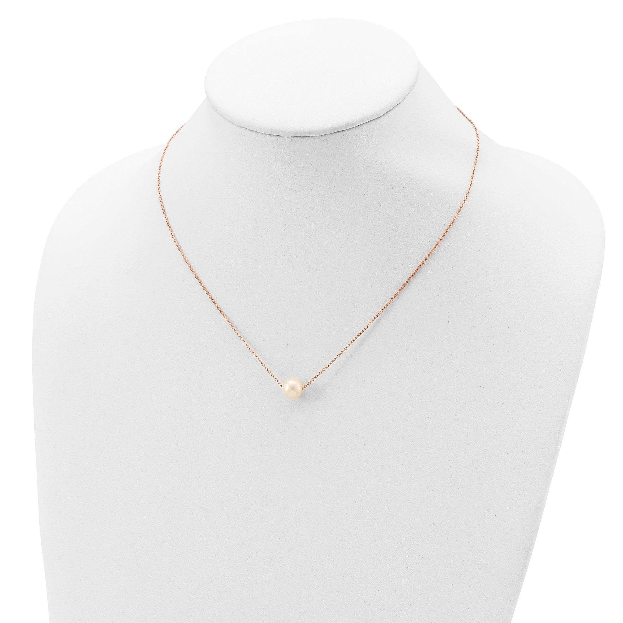 Sterling Silver Rose-tone 18k Flash-pl 8-9mm White FWC Pearl Necklace