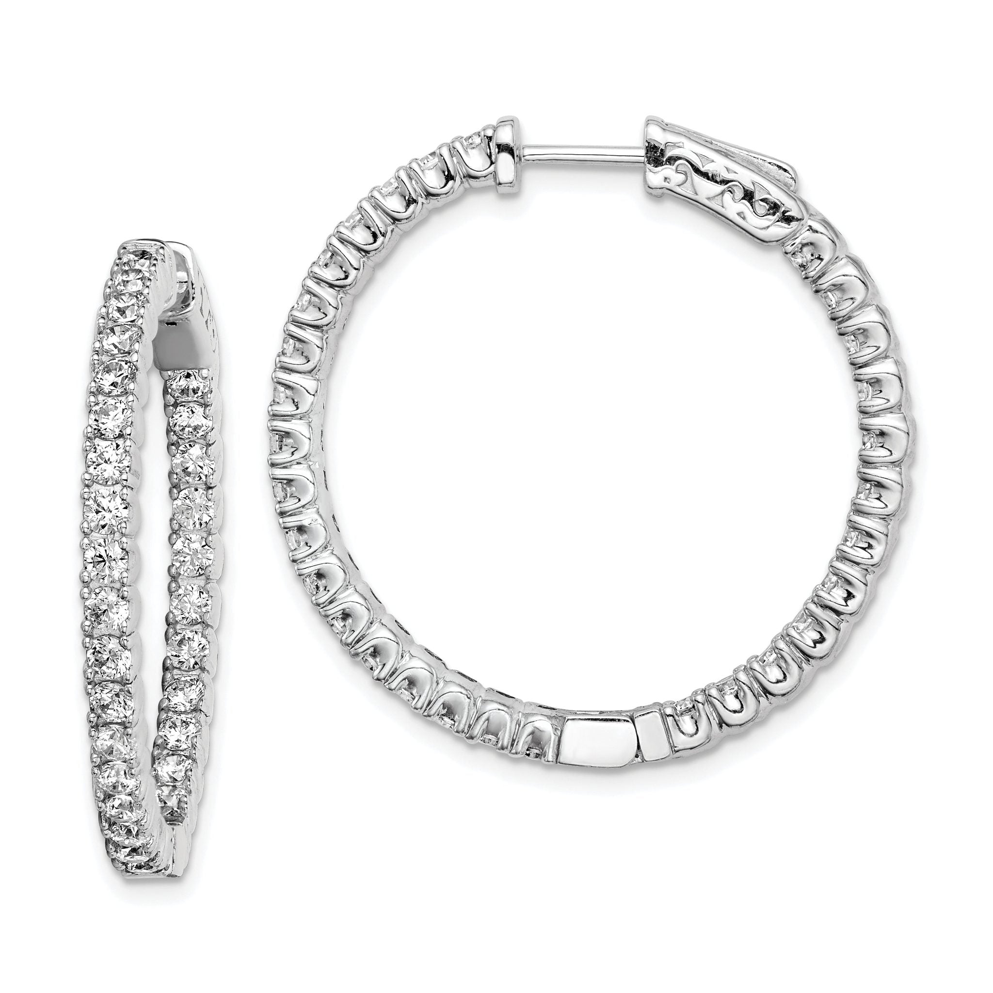 Sterling Shimmer Sterling Silver Rhodium-plated 60 Stone 2.25mm CZ In and Out Round Hinged Hoop Earrings Main image
