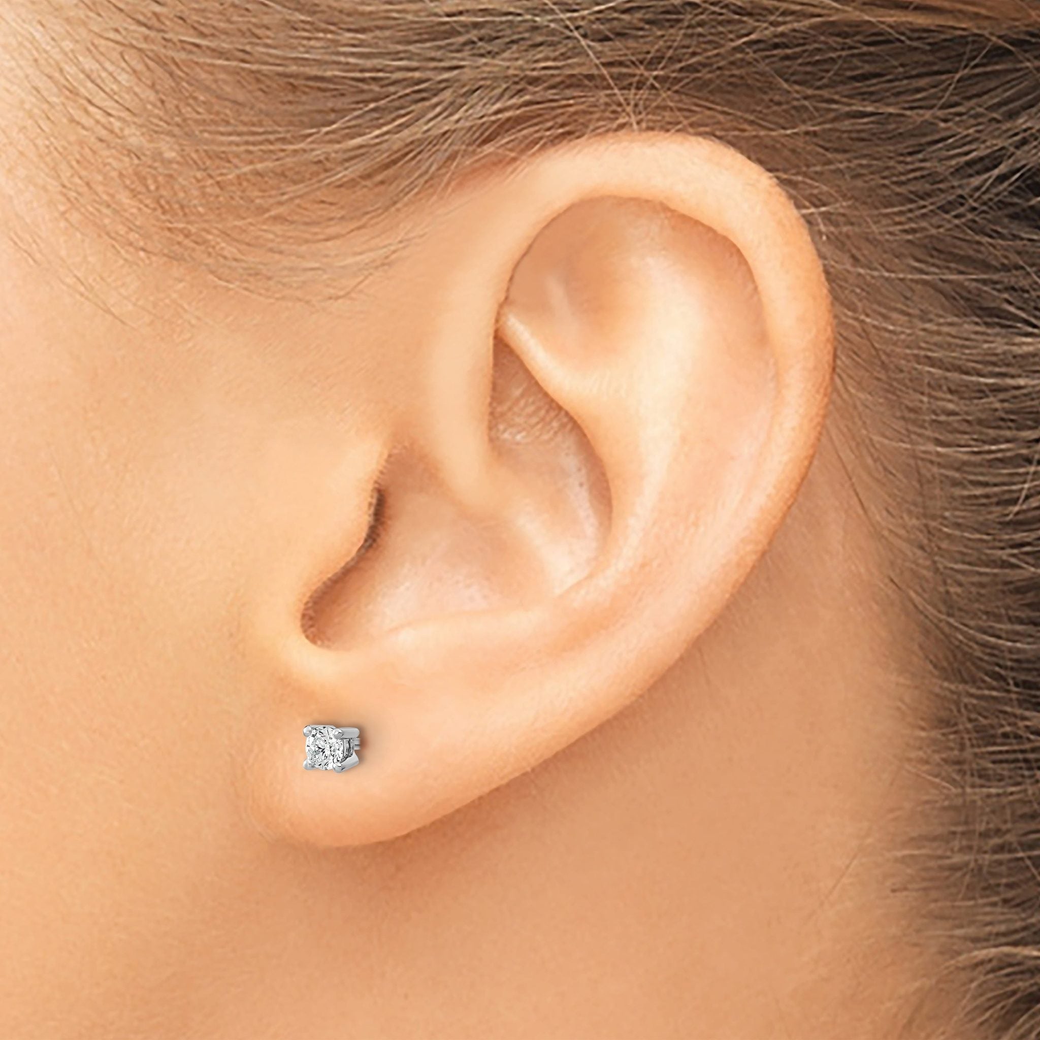 14k White Gold 1/10 carat Lab Grown Diamond VS+ F+ Round Complete Four Prong Stud Earrings
