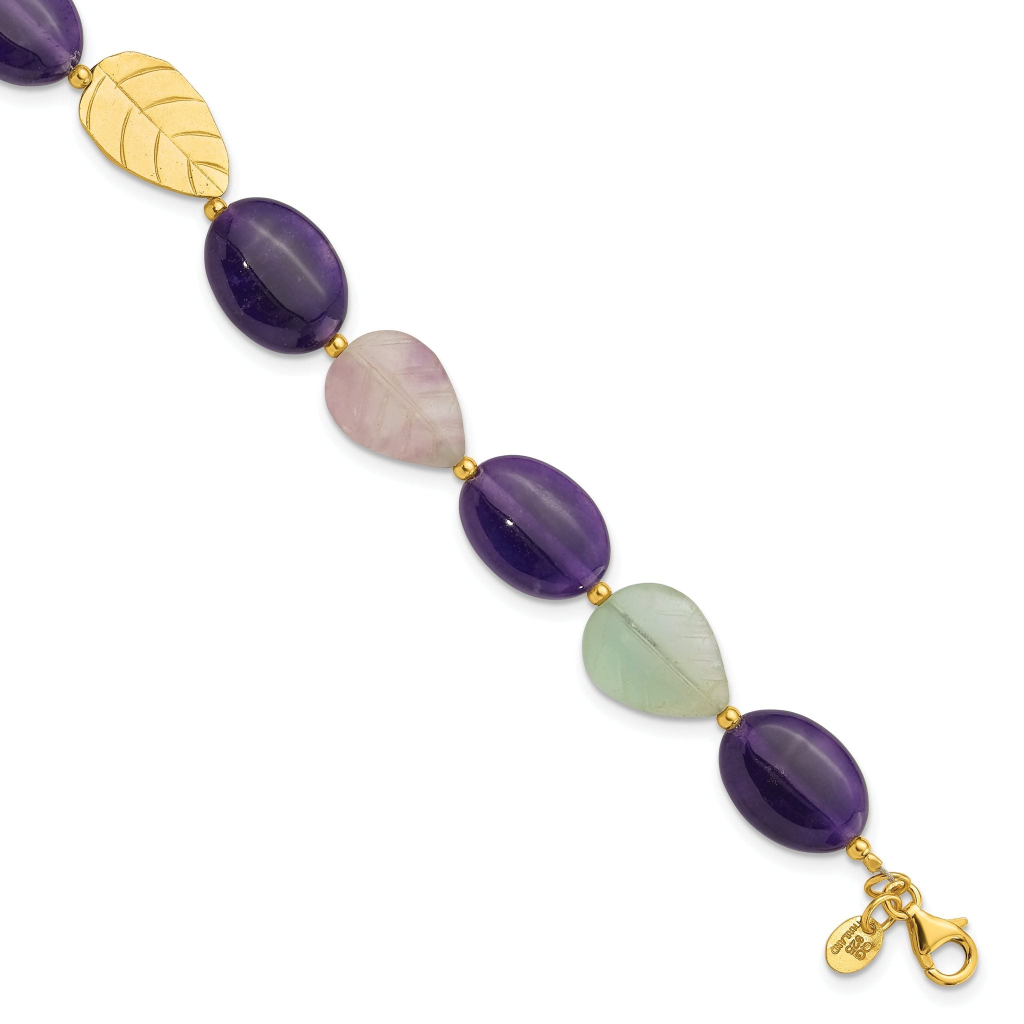 Sterling Silver Gold-plated Amethyst/Fluorite/Jade 1in ext. Bracelet Main image