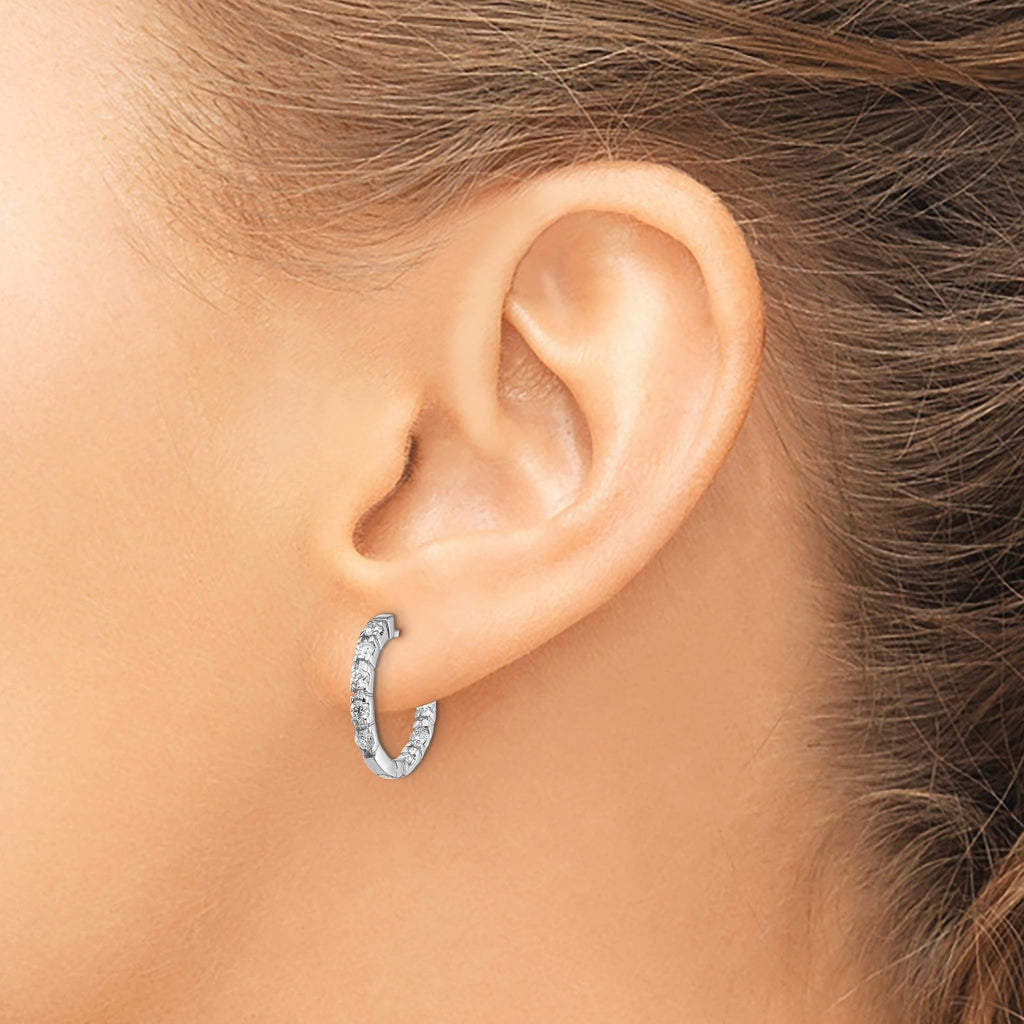 14k White Gold 5/8 carat AA Diamond In/Out Hinged Hoop Earrings