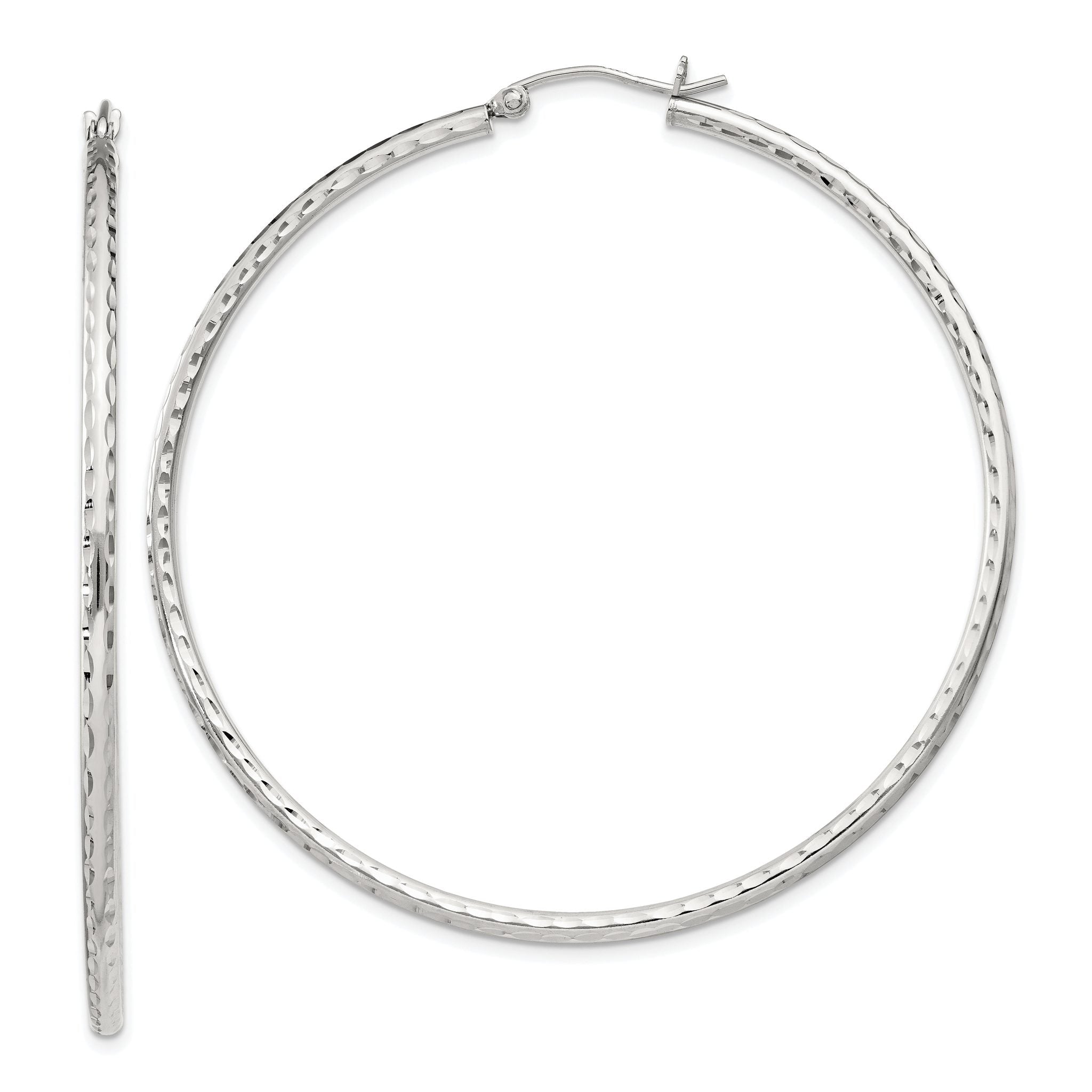 Sterling Silver 2mm Diamond Cut Hoop Earrings Main image
