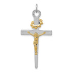 Sterling Silver 18K Gold-Plated Crucifix Pendant with Polished Rhodium Finish