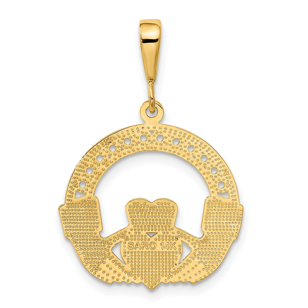 14K Gold Claddagh Pendant with Polished Textured Finish