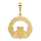14K Gold Claddagh Pendant with Polished Textured Finish