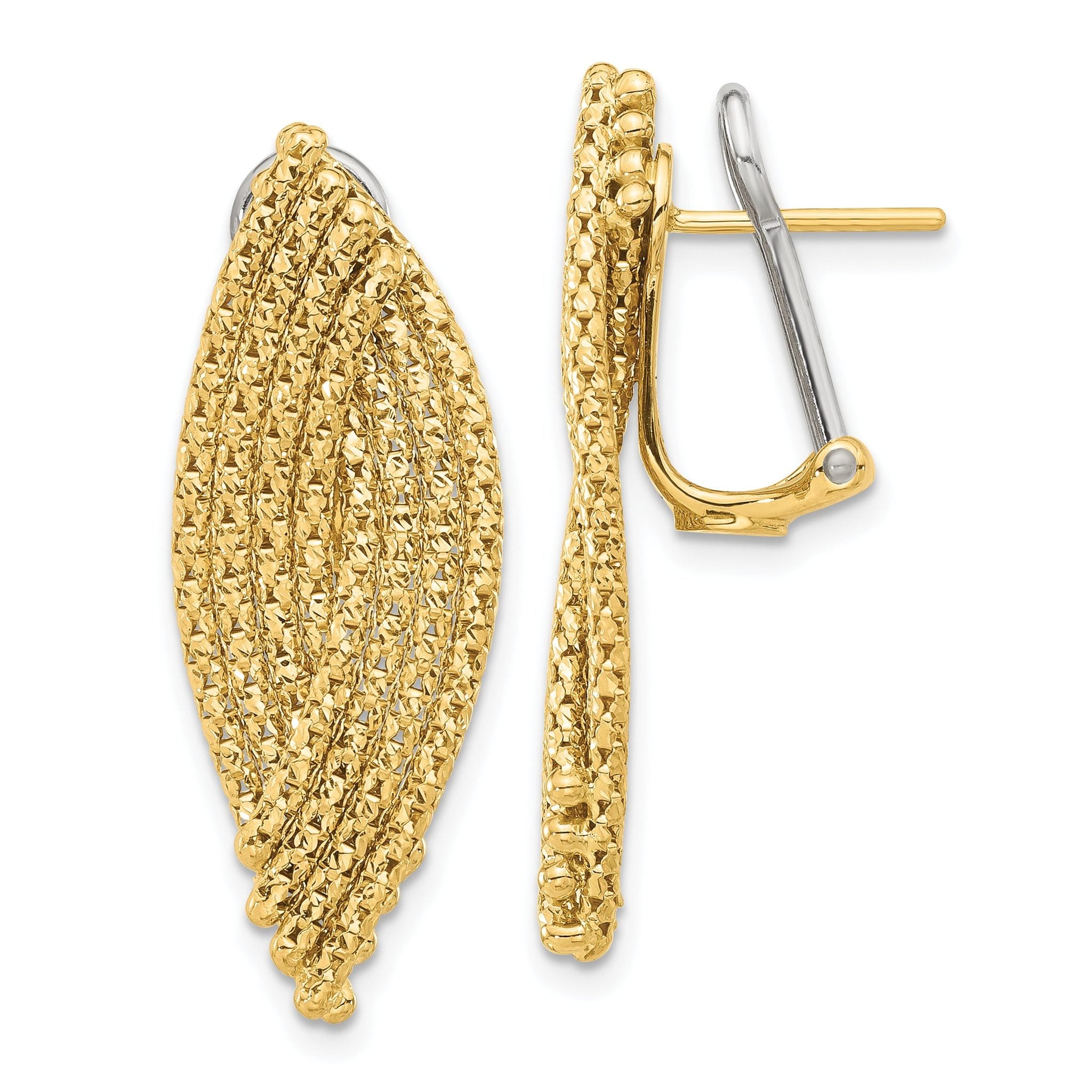 14K Woven Omega Back Drop Earrings