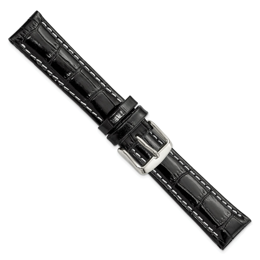 Black Crocodile-Grain Watch Band in Leather, 14mm