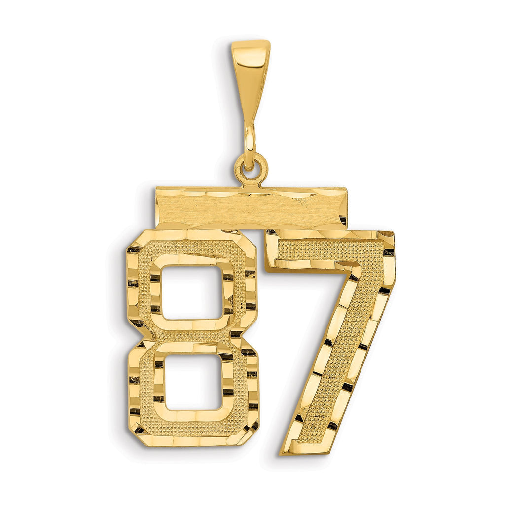 Large Number 87 Charm in 14K Yellow Gold, Brushed & Diamond-Cut - Sophia Jewelers