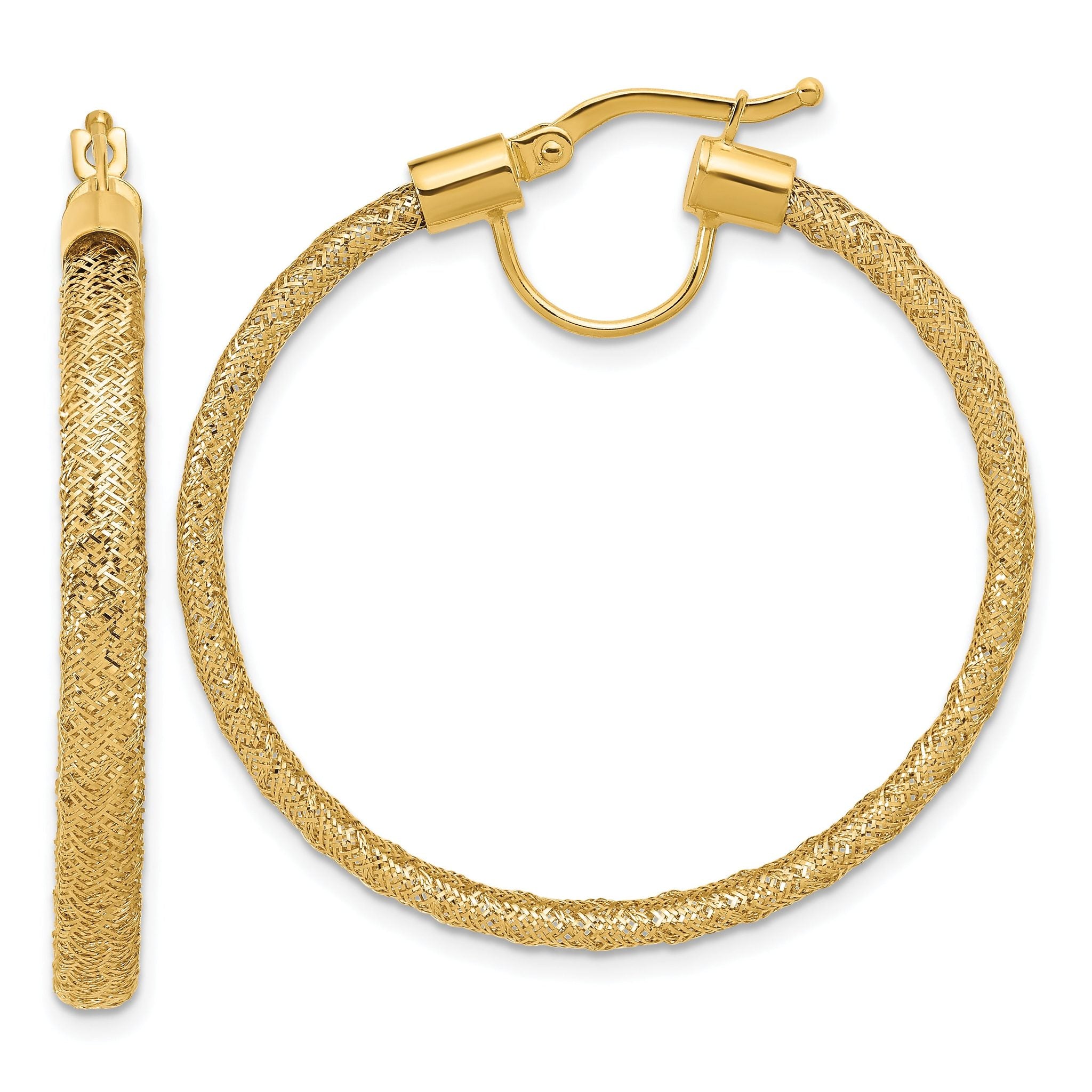 14K Polished Mesh Round Hoop Earrings Main image