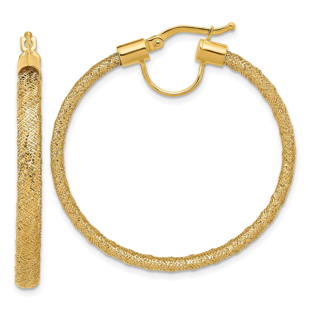 14K Polished Mesh Round Hoop Earrings
