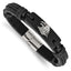 Stainless Steel Antiqued and Polished Eagle Head Black Leather Bracelet for Men