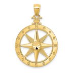 14K Gold Men's Diamond-Cut Polished Compass Pendant Sophisticated & Solid