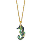 Luxury Giftware by Jere Pewter Bejeweled Crystals Gold-tone Enameled SIMON Seahorse Trinket Box with Matching 18 Inch Necklace