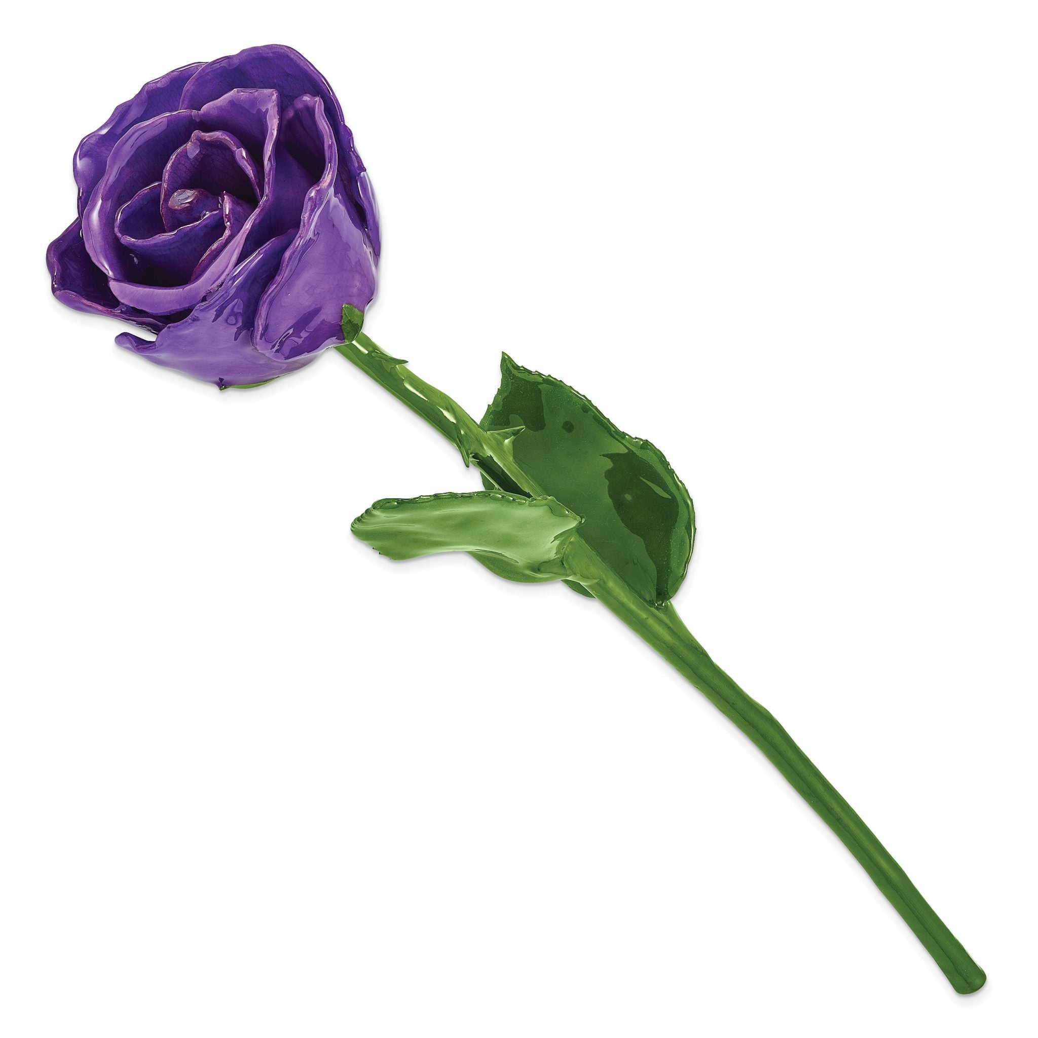 Lilac Lacquer Dipped Natural Rose with Green Leaves and Stem Secondary image