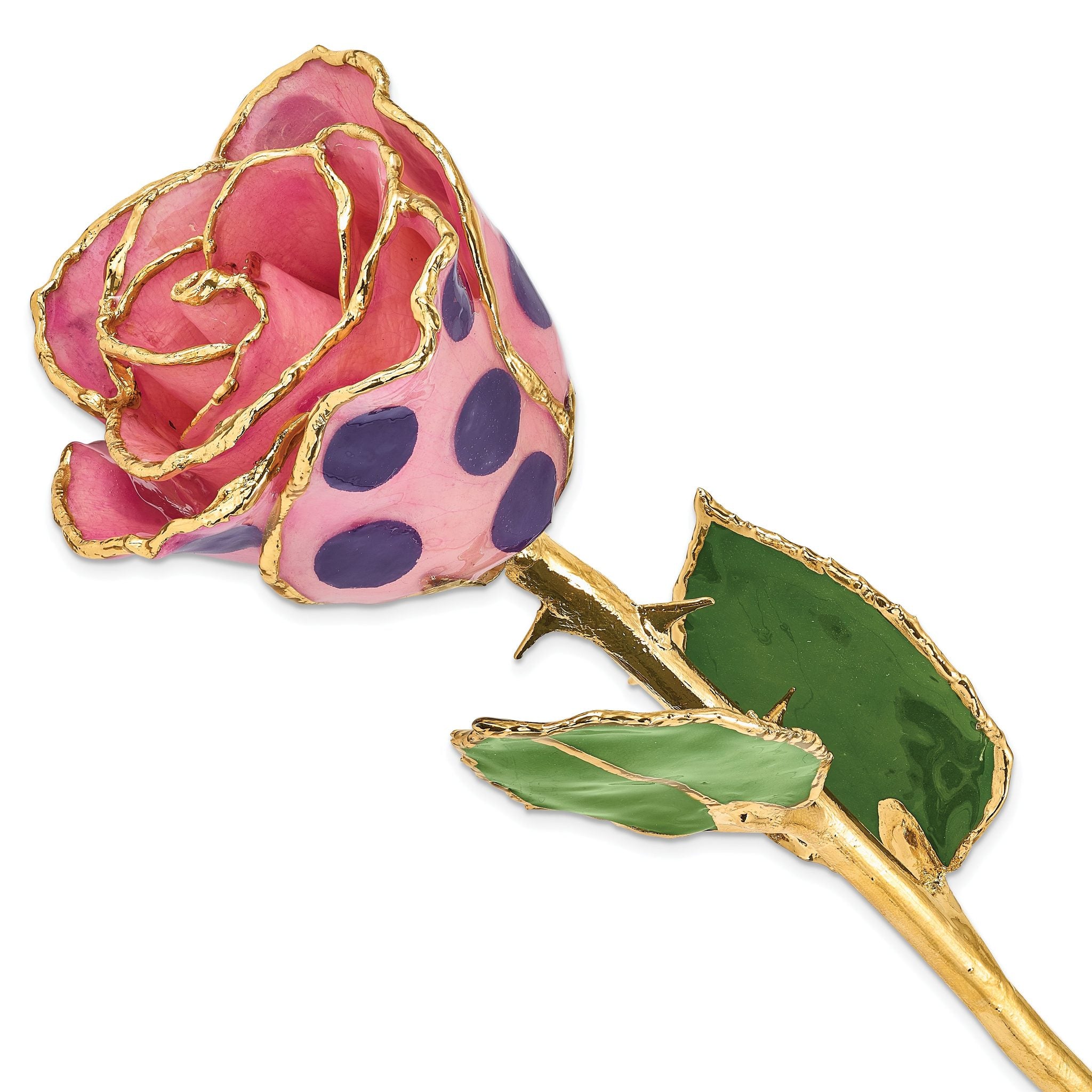 Lacquer Dipped Gold Trimmed Pink and Purple Dots Real Rose Main image