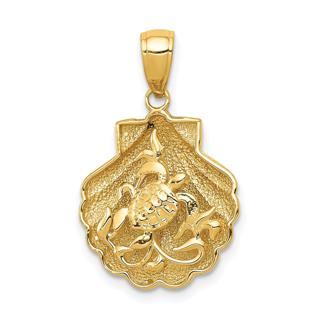 14K Gold Sea Turtle Pendant with Polished Finish and 3D Design