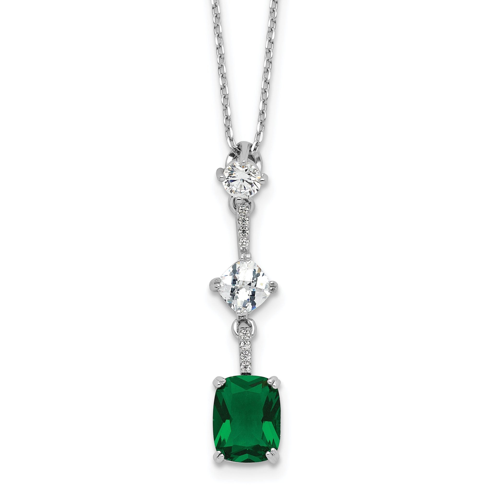 Sterling SilverRhodium-Rhodium-Plated Green and White CZ 16in With 2 Inch Extention Necklace Main image
