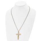 Chisel Stainless Steel Polished Yellow IP-plated Cutout Crucifix Pendant on a 24 inch Curb Chain Necklace