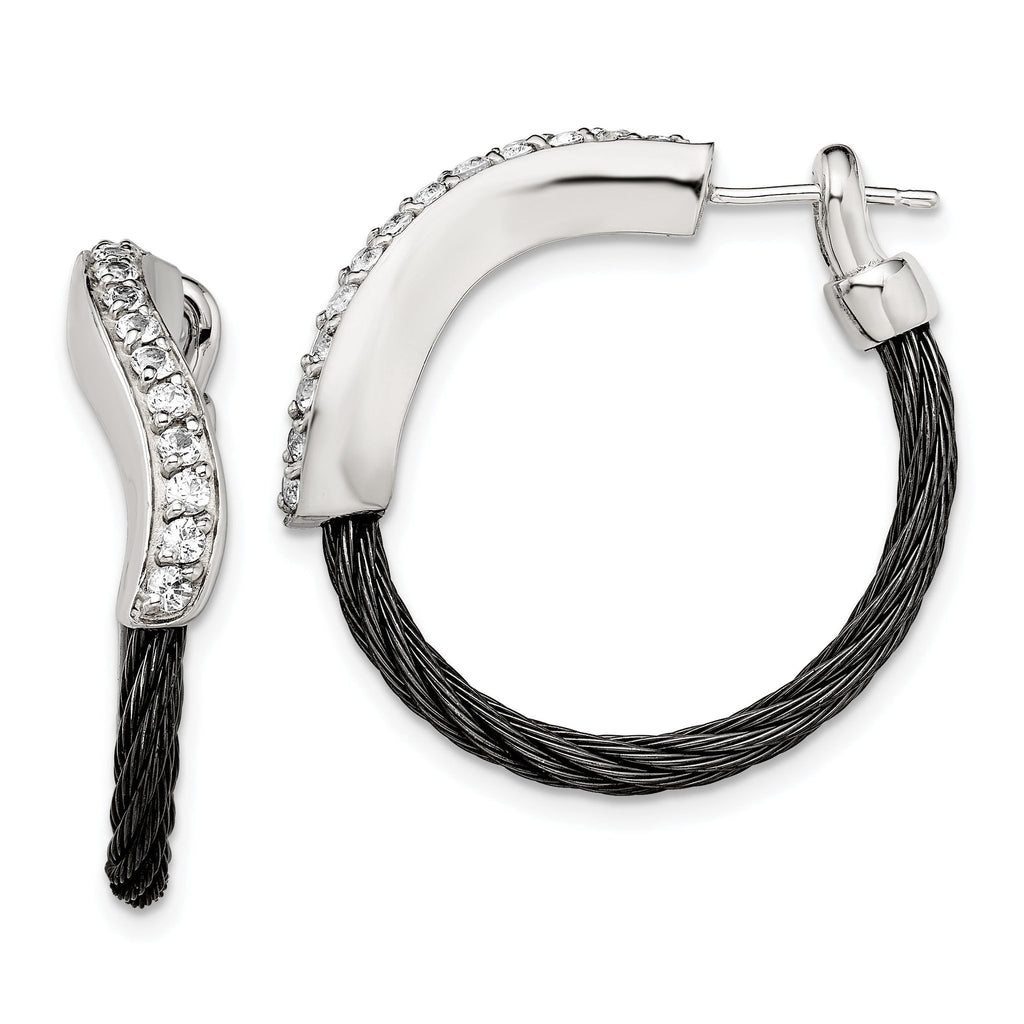 Edward Mirell Black Titanium & Argentium Silver Hoop Earrings with White Sapphires
