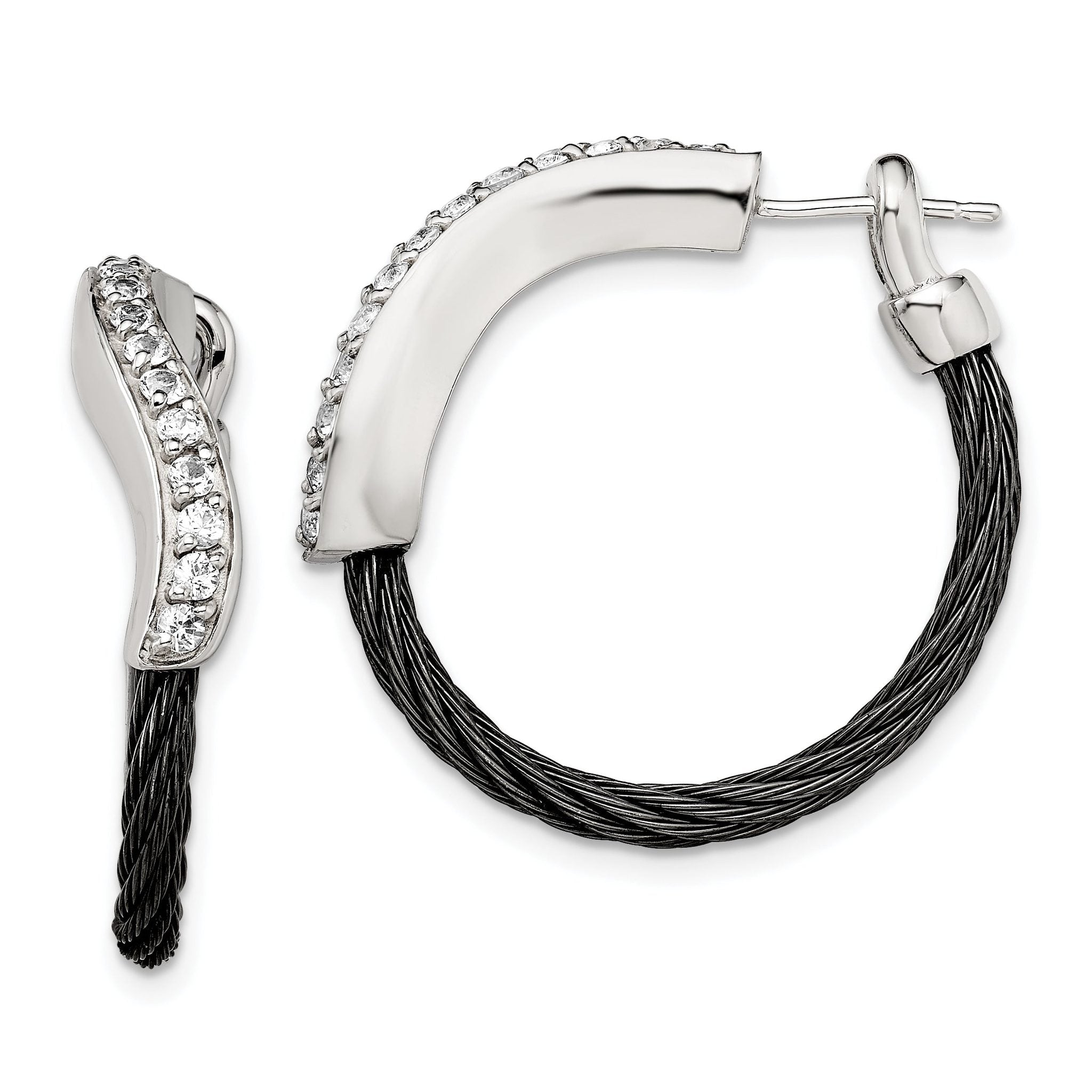 Edward Mirell Black Titanium & Argentium Silver Hoop Earrings with White Sapphires
