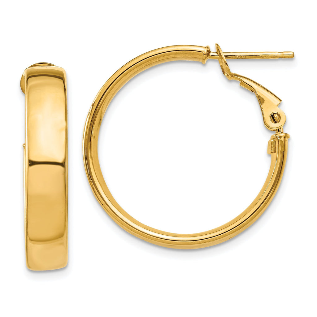 14K Gold 5mm Polished Hoop Earrings with Omega Back Closure Elegant Hollow Design