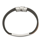 Stainless Steel Polished Black and Brown Leather ID Bracelet for Men