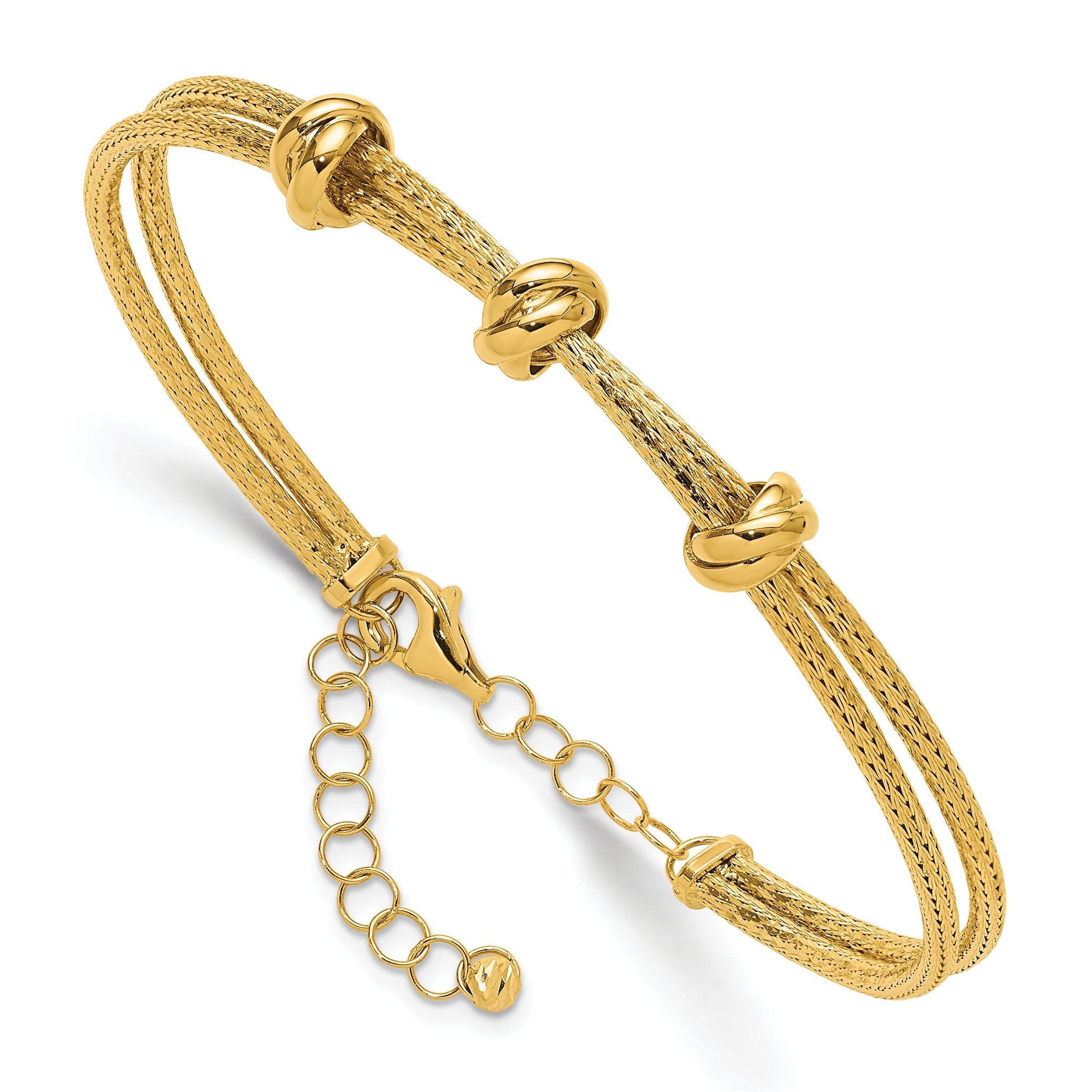 14K Polished Woven 3 Knot Adjustable Bangle Main image