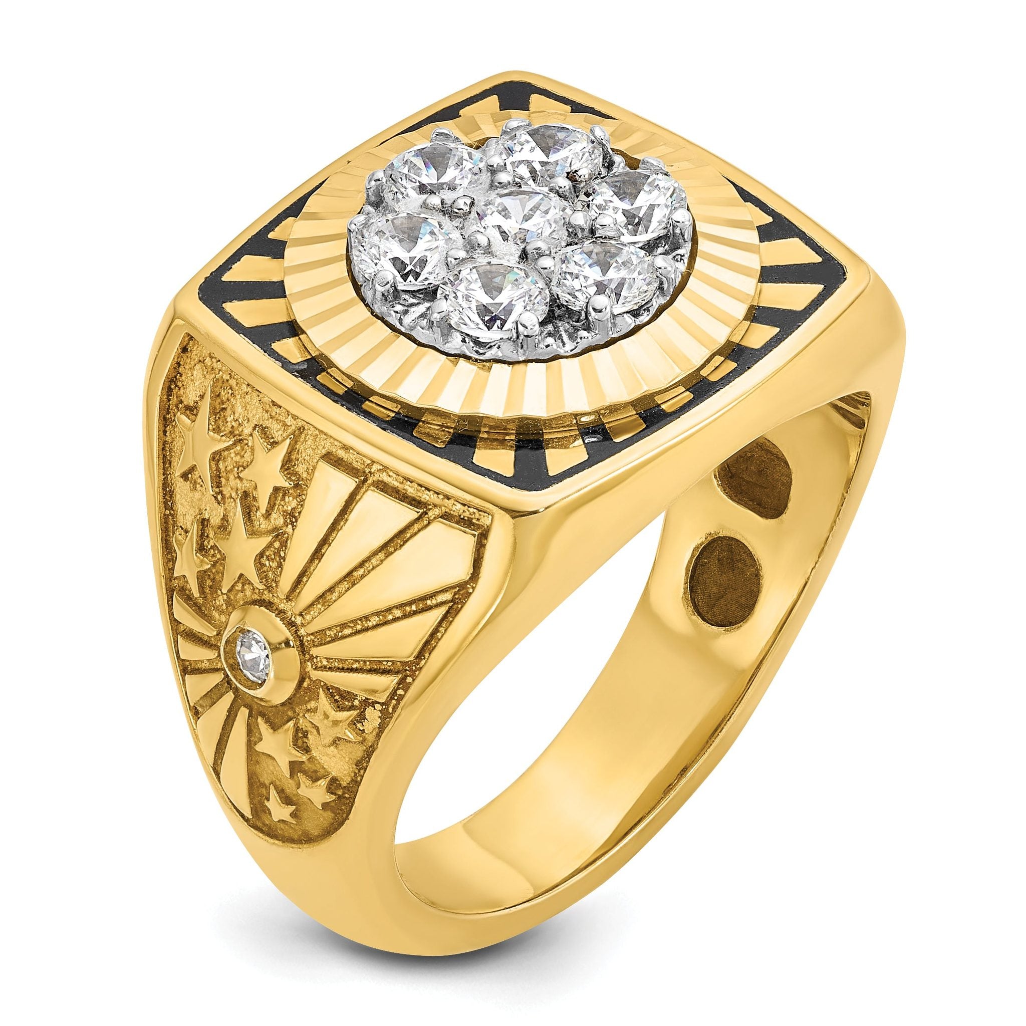 14k Two-tone with Black Enamel Men's Polished Textured and Diamond-cut 1 Carat AA Quality Diamond St