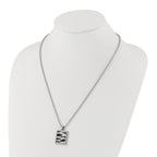 Lasercut CZ Dog Tag Necklace in Stainless Steel & Black