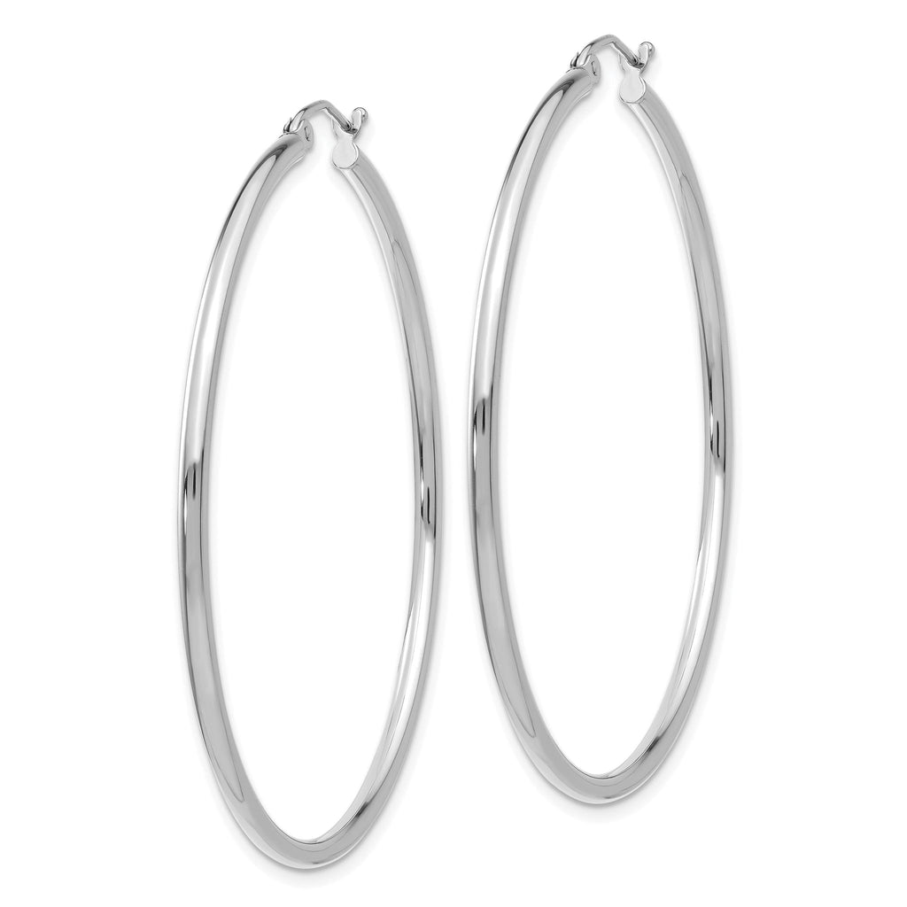14K White Gold Lightweight Hoop Earrings with Polished Rhodium Finish