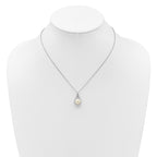 Sterling Silver Rhodium-plated 9-10mm Button White Freshwater Cultured Pearl and CZ Halo 17 inch Necklace