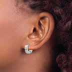 Stainless Steel Polished & Brushed Hinged Huggie Hoop Earrings