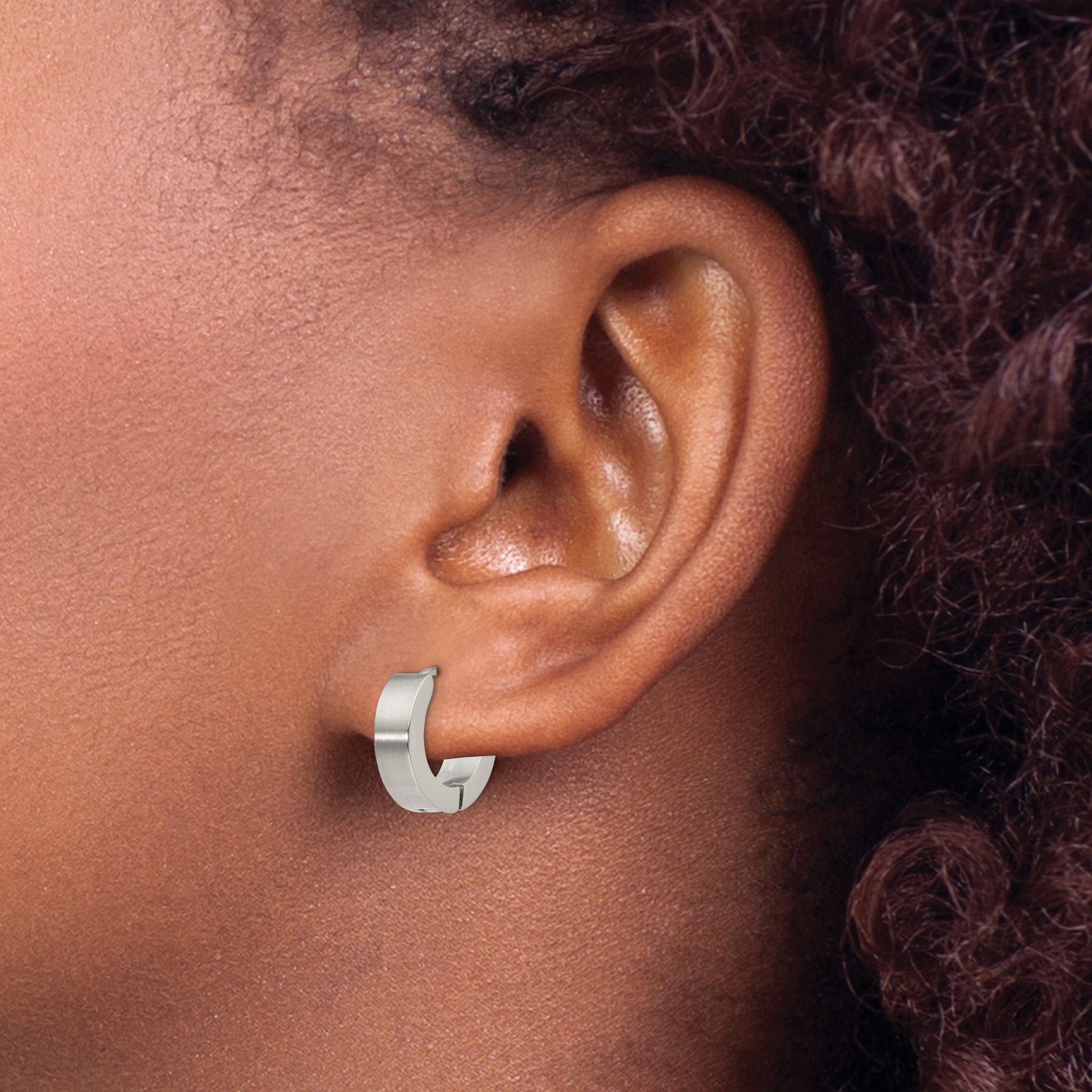 Stainless Steel Polished & Brushed Hinged Huggie Hoop Earrings