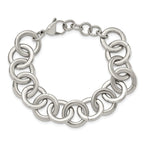 Stainless Steel Polished Circle Link Bracelet with Extension for Women