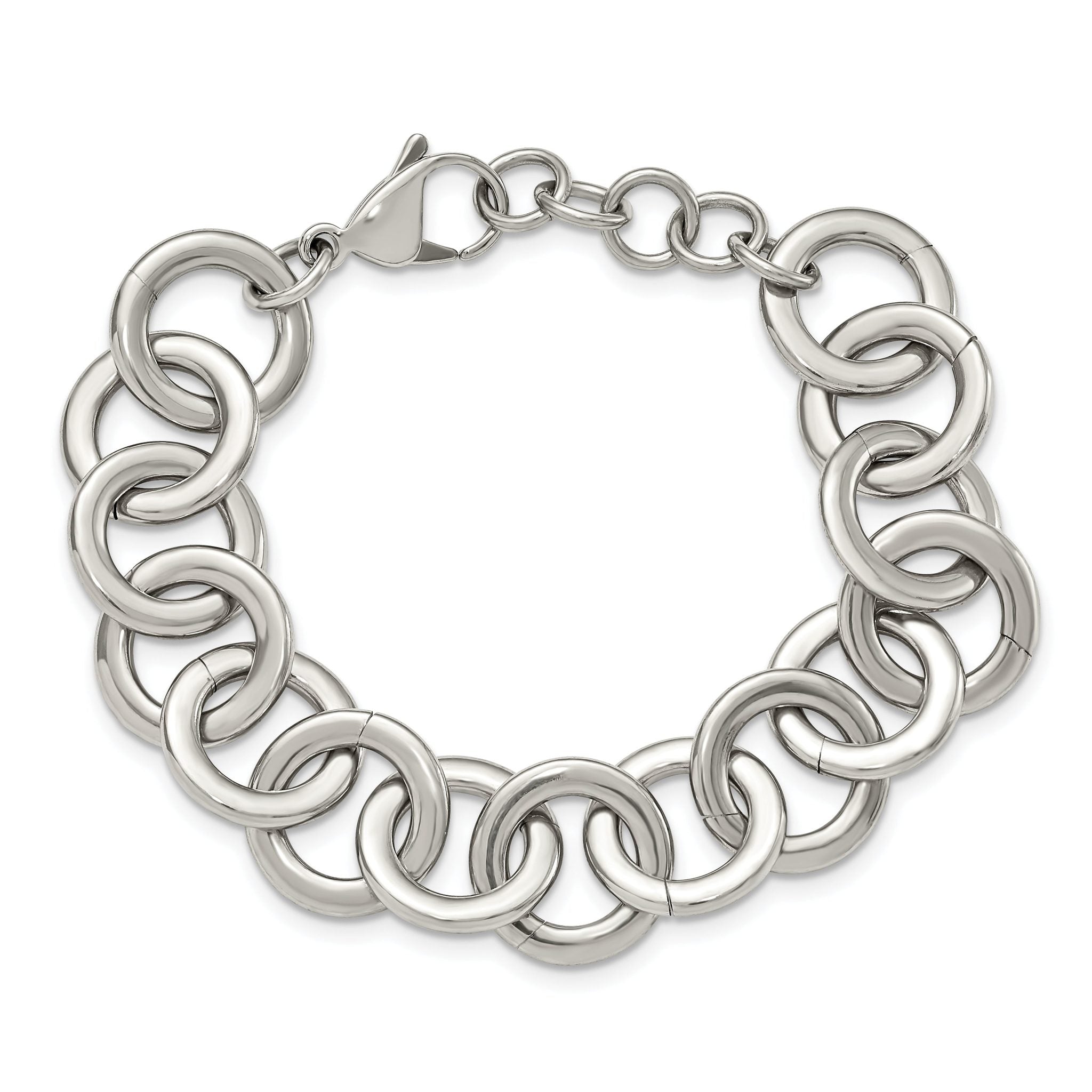 Stainless Steel Polished Circle Link Bracelet with Extension for Women