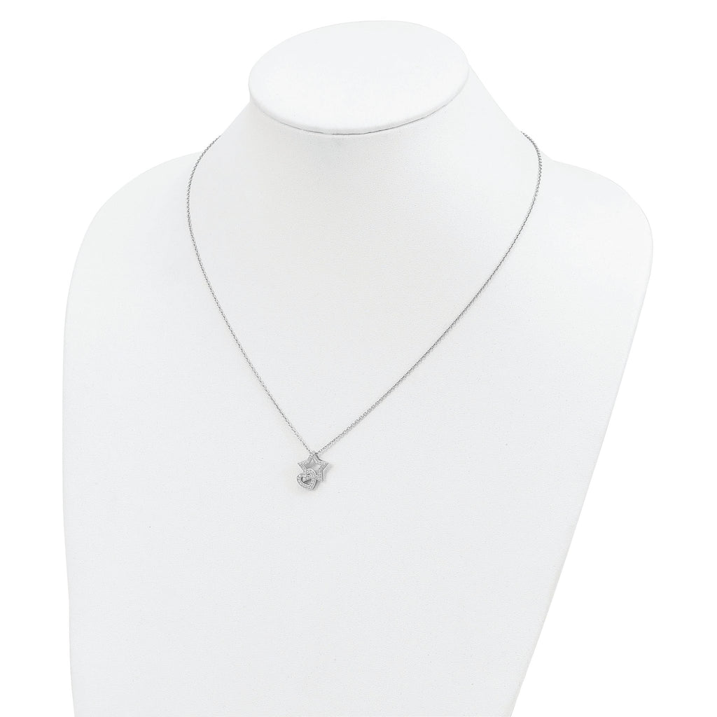 Sophia Jewelers Sterling Silver CZ Heart and Star Necklace, Elegant 18 Design