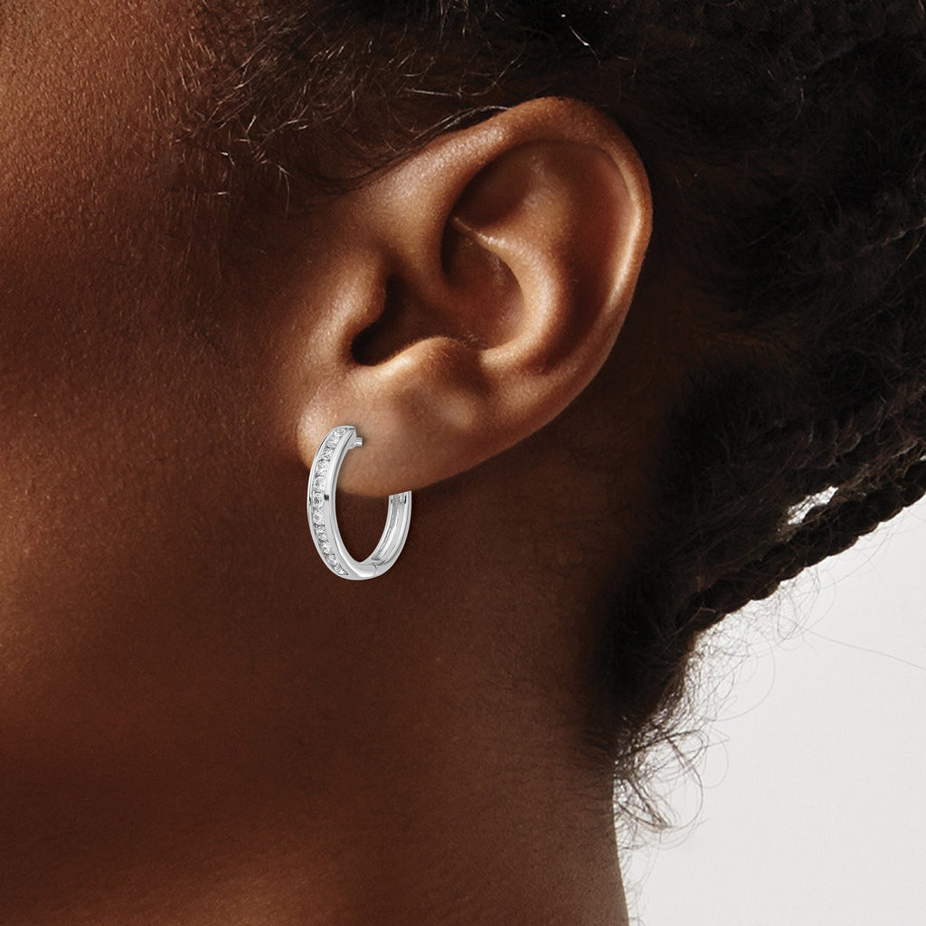 10k White Gold Diamond Hinged Hoop Earrings