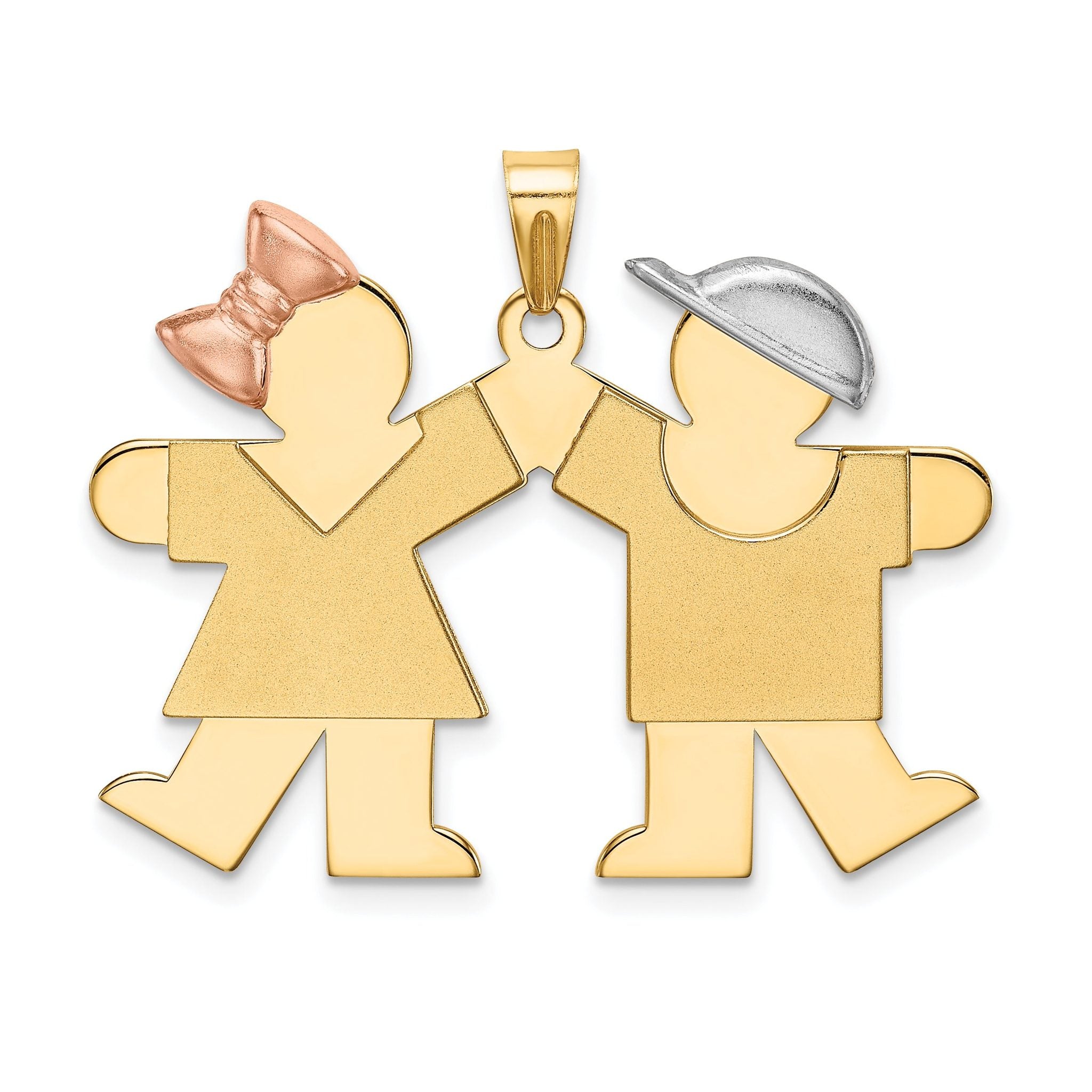 14K Tri-Color Large Girl on Left and Boy on Right Engravable Charm