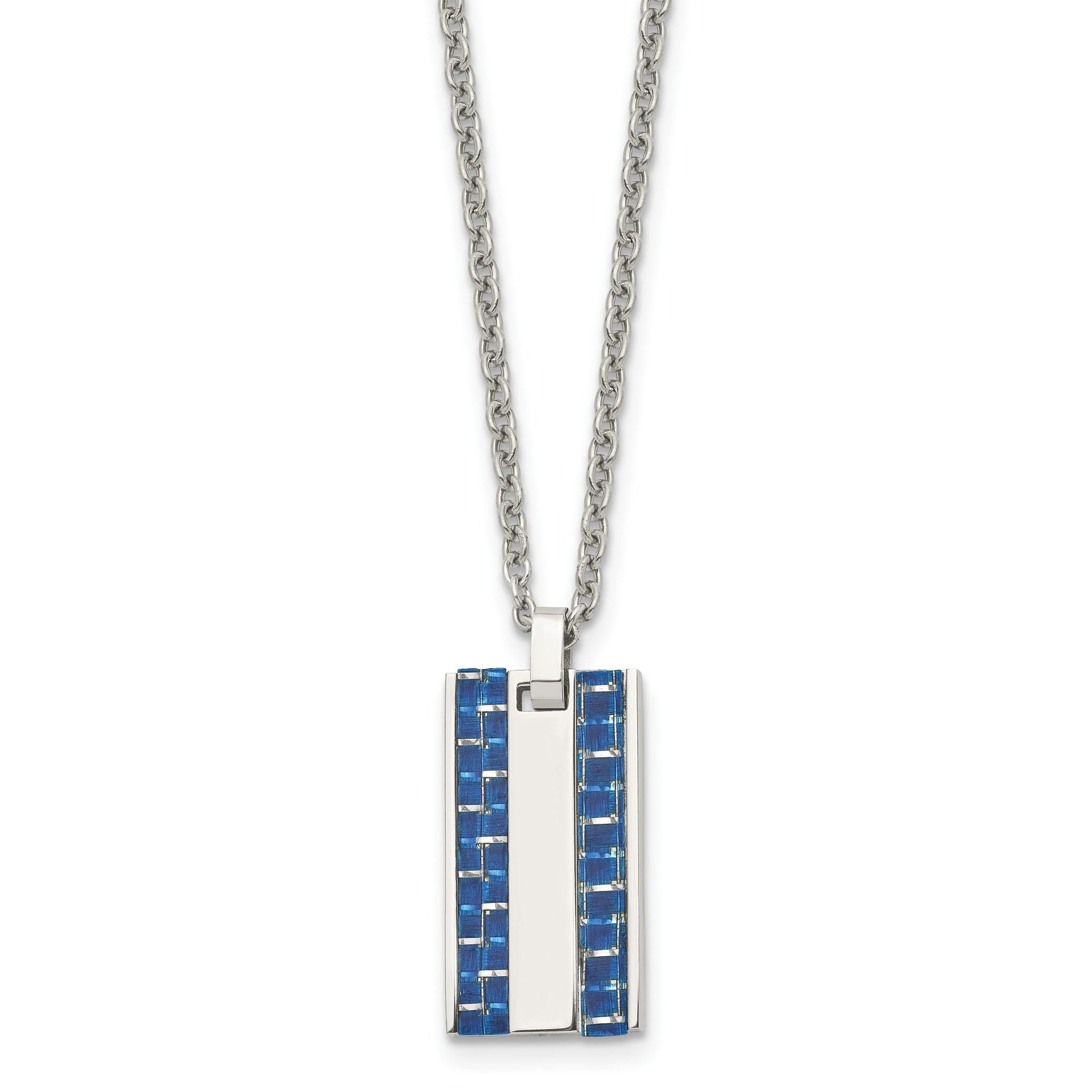 Chisel Stainless Steel Polished with Blue Carbon Fiber Inlay Dog Tag on a 22 inch Cable Chain Necklace Main image