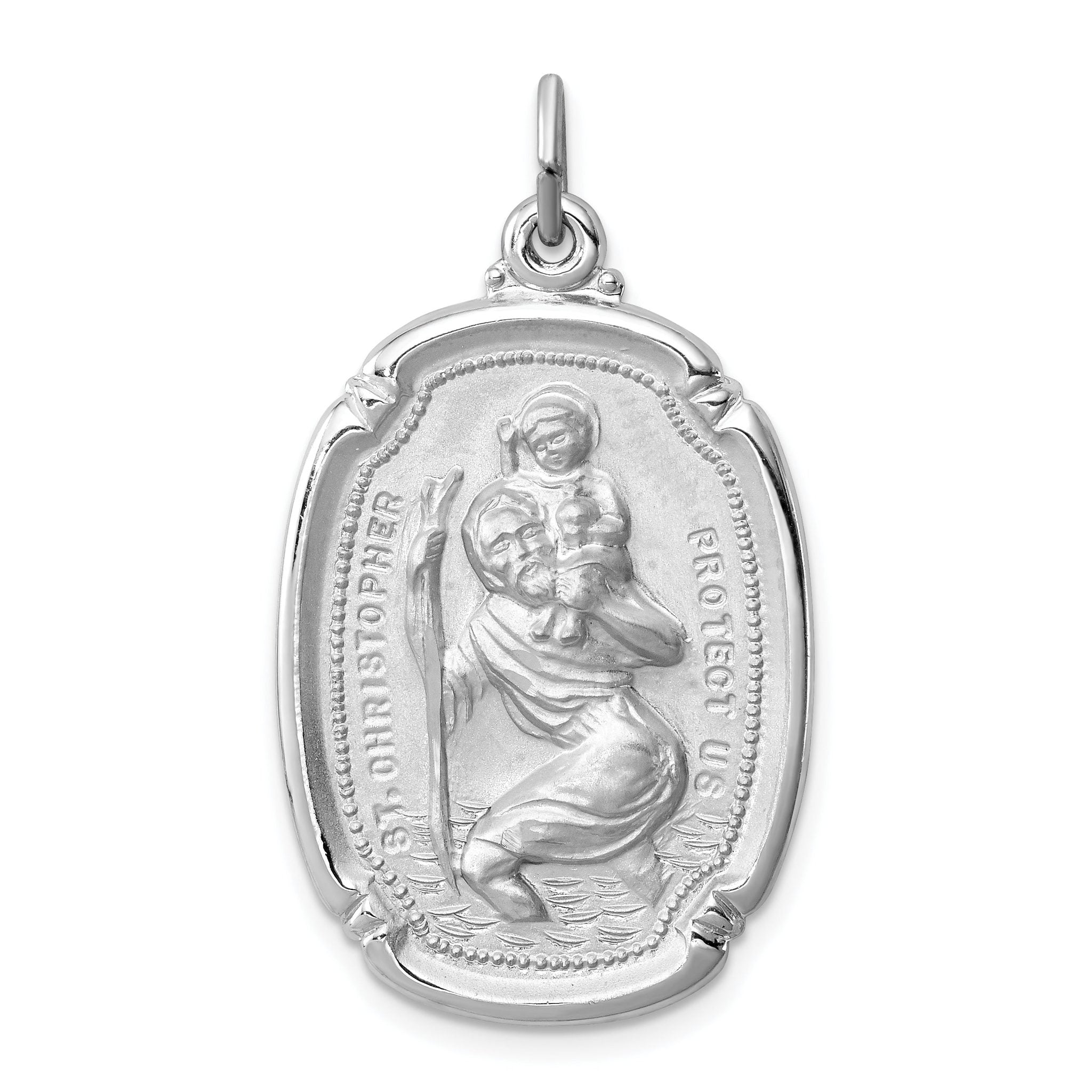 Sterling Silver Rhodium-Plated St. Christopher Medal with Polished Finish Solid Main image