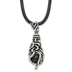 Black Agate Pendant Necklace in Stainless Steel, 20"