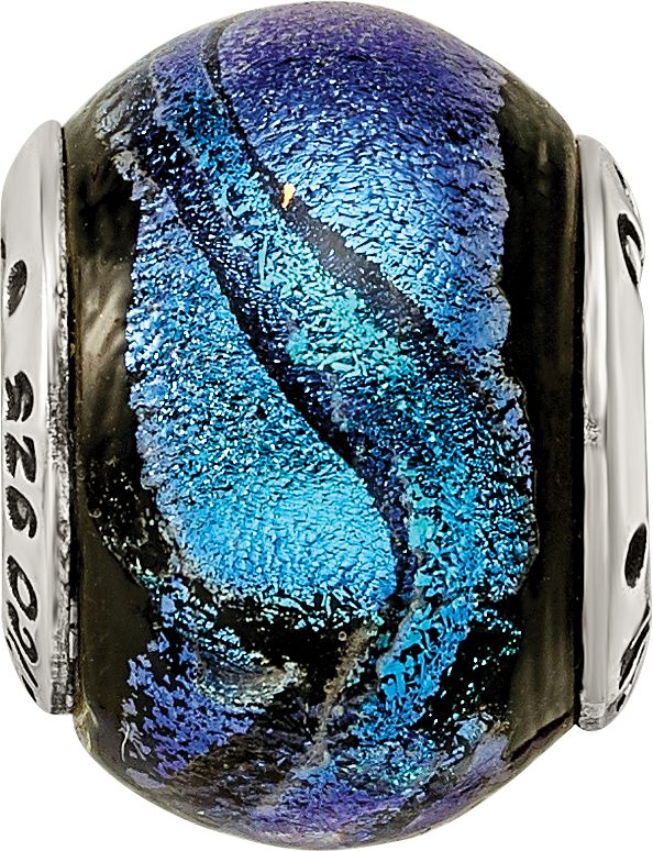 Sterling Silver 925 Antiqued Blue Dichroic Glass Bead Elegant Artisan Design