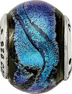 Sterling Silver 925 Antiqued Blue Dichroic Glass Bead Elegant Artisan Design